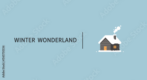 WINTER WONDERLAND. Cozy log cabin in the snow with smoke coming from the chimney. Vector illustration for a winter holiday or Christmas card.
