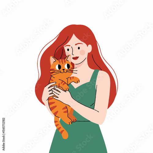 Young Woman Holding Her Beloved Cat Tenderly in a Cozy Indoor Environment, Showing Love and Affection for Her Furry Companion