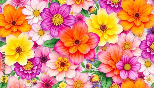 Vibrant spring blooms, seamless floral vector pattern, background, orange