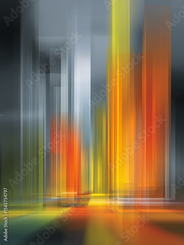 Light blur abstract background with glowing vertical streaks in yellow, orange, and gray tones, symbolizing focus zones, screen overlays, and low-saturation digital energy.