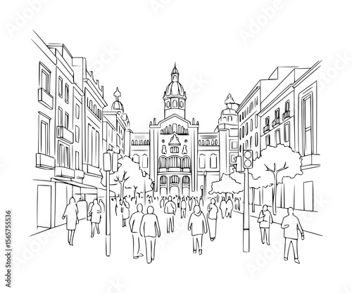 Line Art of Las Ramblas, Barcelona