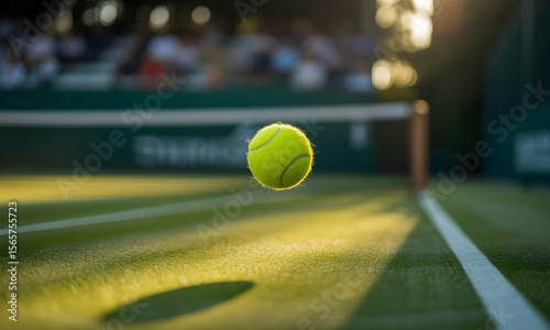 Tennis ball in mid air on court