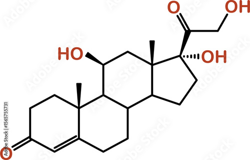 Chemical structure of cortisol hormone