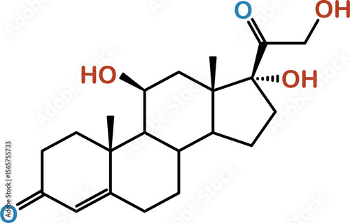 Chemical structure of cortisol hormone