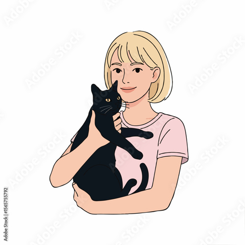 Young Woman Holding Her Beloved Cat Tenderly in a Cozy Indoor Environment, Showing Love and Affection for Her Furry Companion