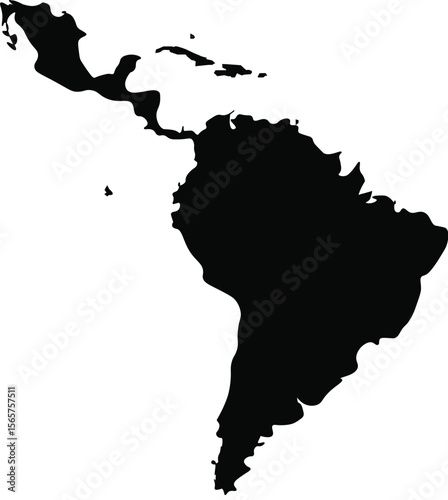 Latin America Map Sillhouette Vector 