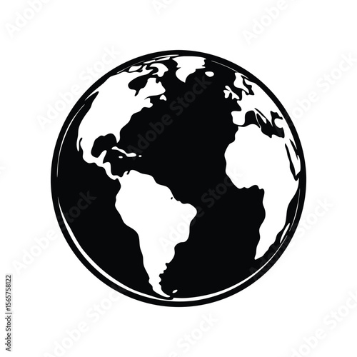 Global Icon Black and White Earth Globe Illustration