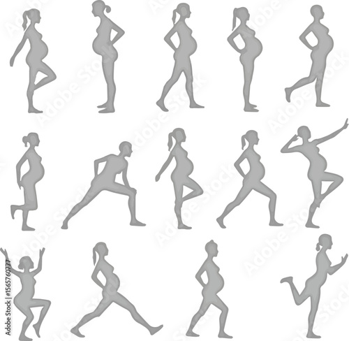 Pregnant woman engaging in various exercises in a serene water pool setting