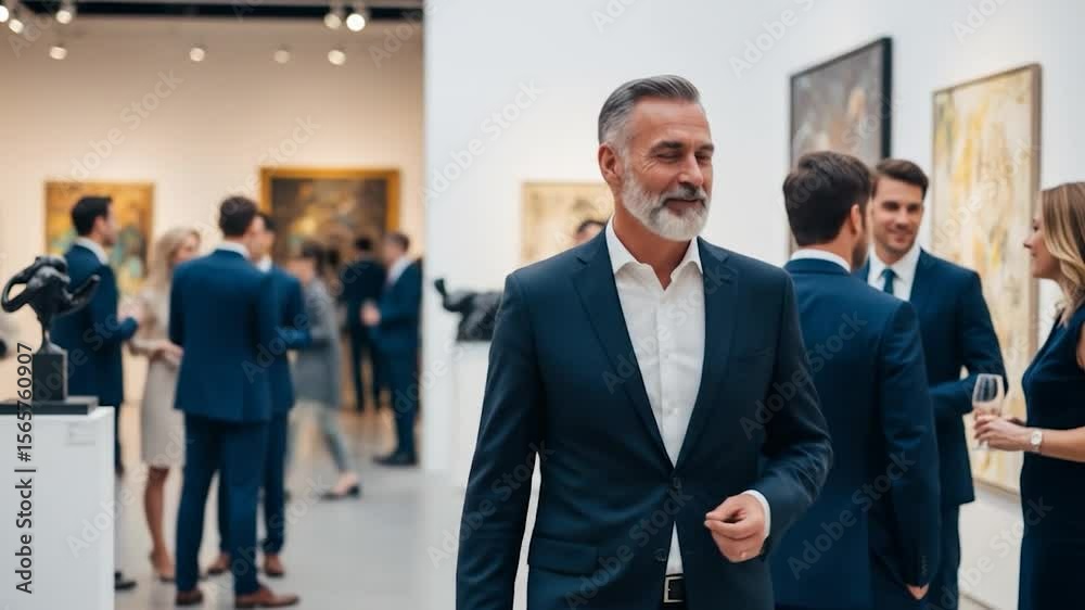 Businessmen Networking at Art Gallery Event Businessmen Networking at Art Gallery Event