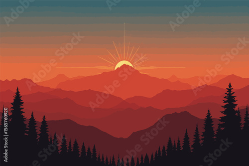 Majestic sunrise in mountains scenic landscape