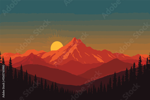 Majestic sunrise in mountains scenic landscape