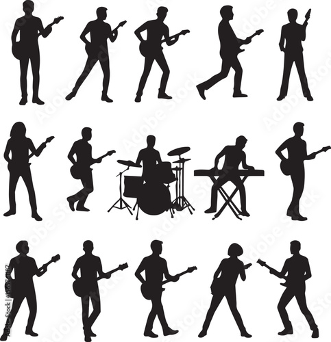 Silhouettes depicting a music band performing on stage