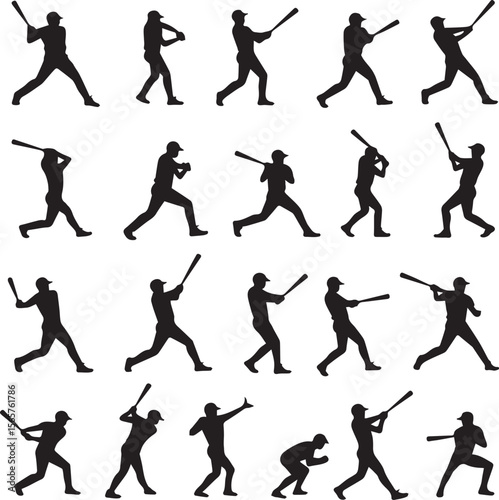 A baseball batter in various dynamic swinging poses