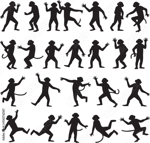 A monkey in various dance poses, each with a clean and crisp outline