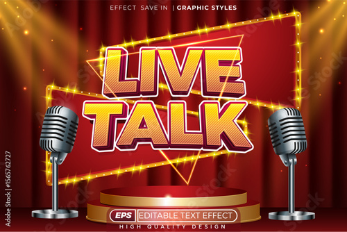 Editable 3d vector text effect live talk for podcast poster design