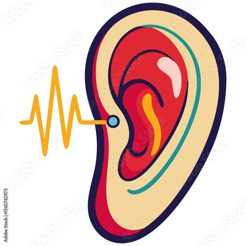 Colorful Ear with Sound Waves Representing Hearing and Auditory Concept.