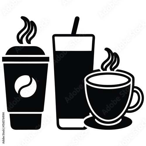 Set of coffee drinks. Cups with hot drinks and beverages. Cappuccino and mochaccino, latte ,
