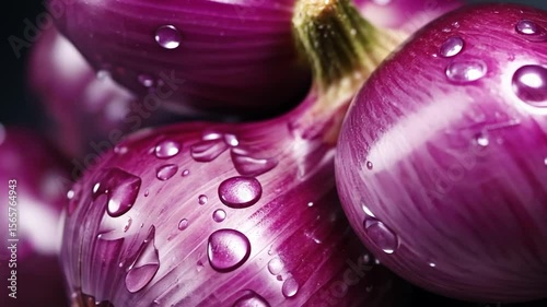 Close-up of Purple Onions with Water Droplets