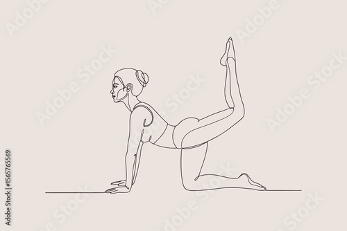 Elegant line art of a woman in upward bow yoga pose promoting strength and flexibility. Vector Illustration