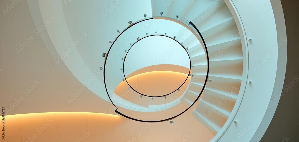 Fototapeta premium Sleek, minimalist spiral staircase with glass and metal accents, clean lines, geometric shapes