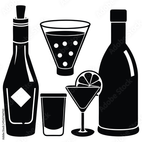 set of different drinks cocktails alcohol 