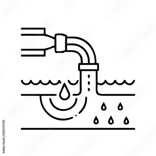 Sewage pipe discharging wastewater into water reservoir, pollution of ecology, environmental problem. Vector icon for drain system, liquid treatment