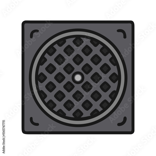 Square storm drain icon in flat style for sewage system concept. Grate symbol of urban infrastructure and utility service. Vector illustration for web, app, design element