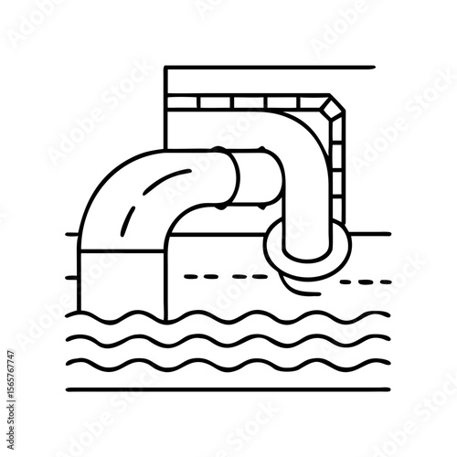Drainpipe discharge icon, representing sewage system concept, water waste, pollution, environment, and industrial discharge line vector illustration
