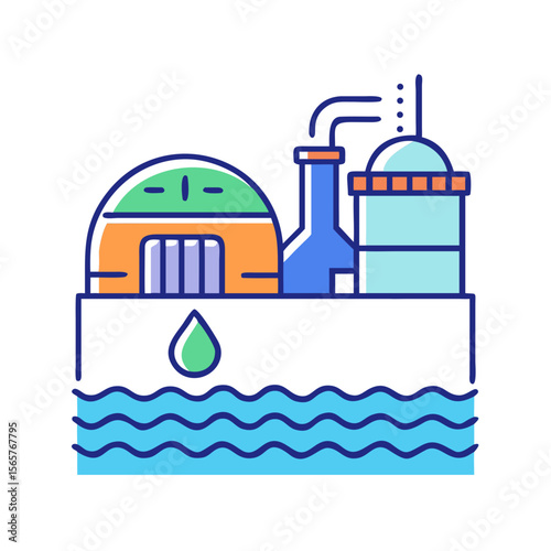 Sewage treatment plant icon. Industrial waste water purification system. Pollution solution concept. Simple outline vector illustration for web, app, infographic, UI design