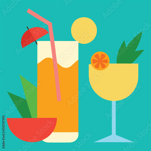 tropical cocktail drinks vector