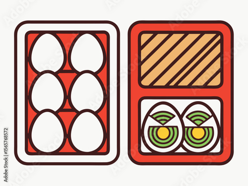 Egg Carton with Fresh Eggs and Sliced Avocado Illustration for Food Blogs, Healthy Eating Websites, Nutrition Articles, Grocery Store Content, and Recipe Sharing  