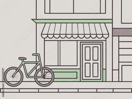 Bicycle Leaning Against a Shopfront in Minimalist Style for Lifestyle Blogs, Urban Design Websites, Cycling Culture Content, and Creative Illustrations  