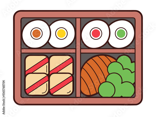 Colorful Bento Box with Rice, Fish, and Vegetables for Food Blogs, Culinary Websites, Healthy Eating Articles, Meal Prep Guides, and Social Media Food Content  