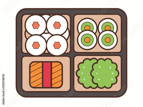 Bento Box with Sushi and Fresh Vegetables for Food Blogs, Nutrition Websites, Japanese Cuisine Articles, and Social Media Food Content  