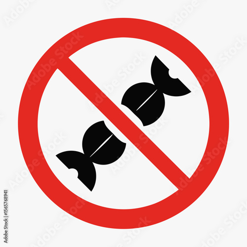 No Candy Symbol in Red Circle for Health Awareness, Dietary Restrictions, Educational Materials, and Social Media Campaigns  