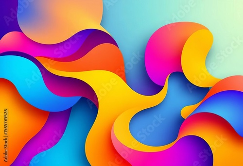 Abstract shapes morphing, vibrant color palette, flat style depicts creative flow,  imagination,  vector
