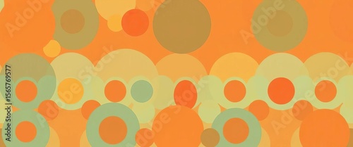 Abstract seamless horizontal pattern of overlapping vector fabric circles in various colors and sizes,  minimalist,  contemporary