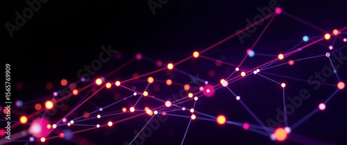 Abstract glowing nodes and lines forming a digital network on a dark background,  dark,   graphic design