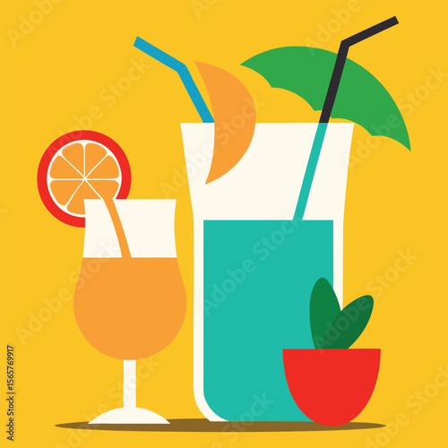 tropical cocktail drinks vector