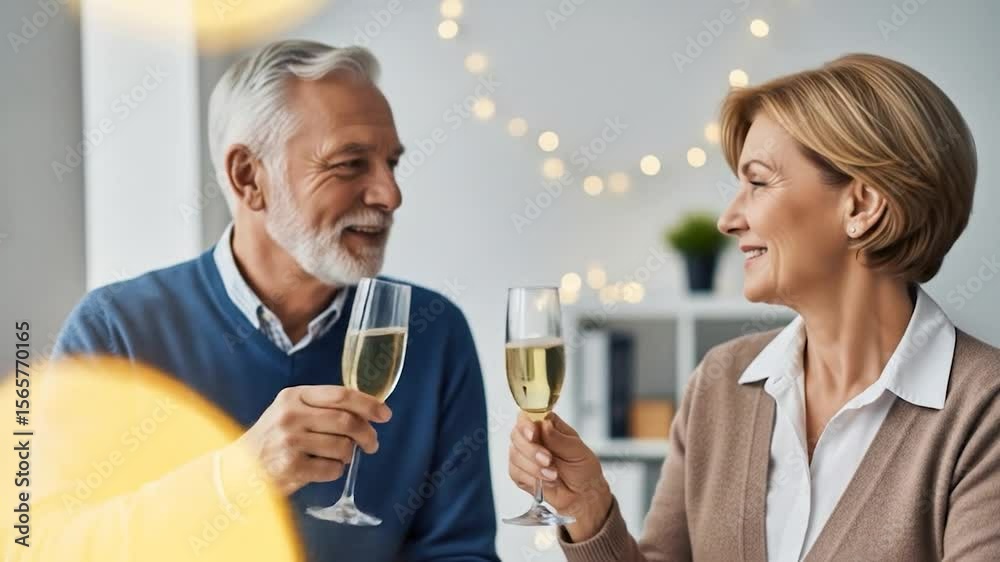 Joyful Senior Couple Toasting Champagne, Celebrating Together, Happy Moments. Joyful Senior Couple Toasting Champagne, Celebrating Together, Happy Moments.