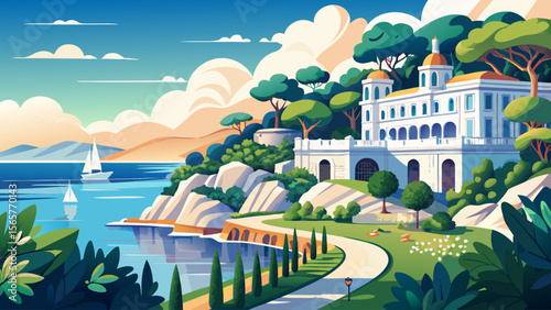 Miramare Park in Trieste, Italy, offers seaside cliffs, a white palace, and the soft breeze of the Adriatic in a serene coastal setting.