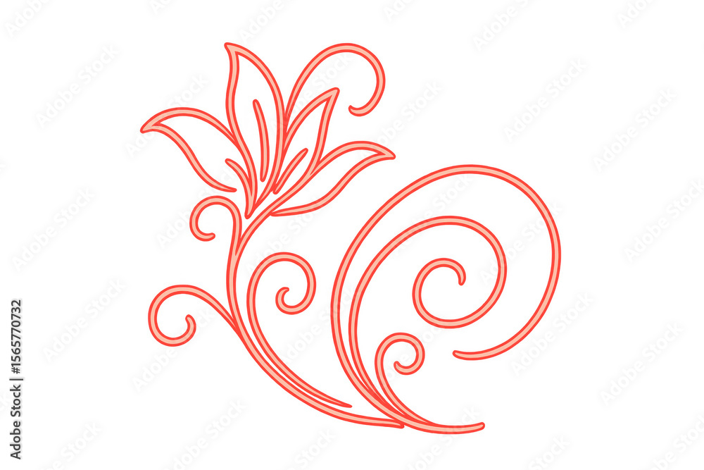 Red neon floral ornament with swirls and transparent background, perfect for adding a touch of elegance to any design Red neon floral ornament with swirls and transparent background, perfect for adding a touch of elegance to any design