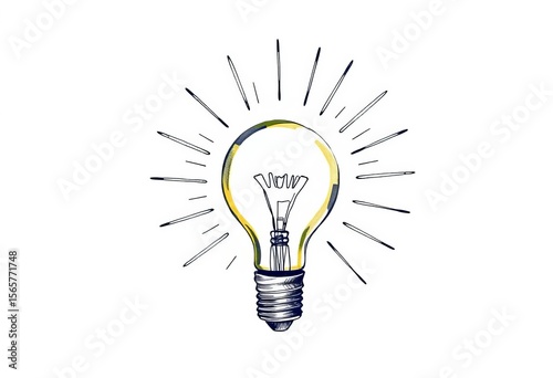 A vintage-style pencil sketch of a light bulb radiating creative idea lines,  vintage,  idea