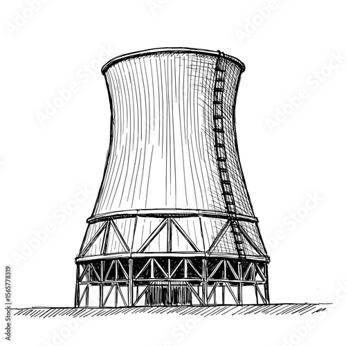 Cooling tower illustration with detailed structure and design  