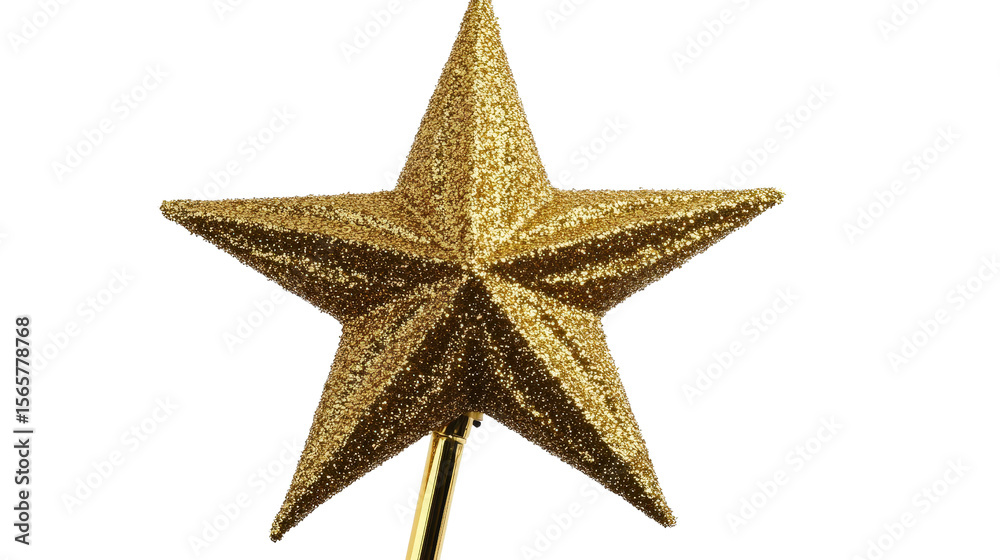 Fototapeta premium Christmas tree star topper glitter gold, Transparent background, PNG file