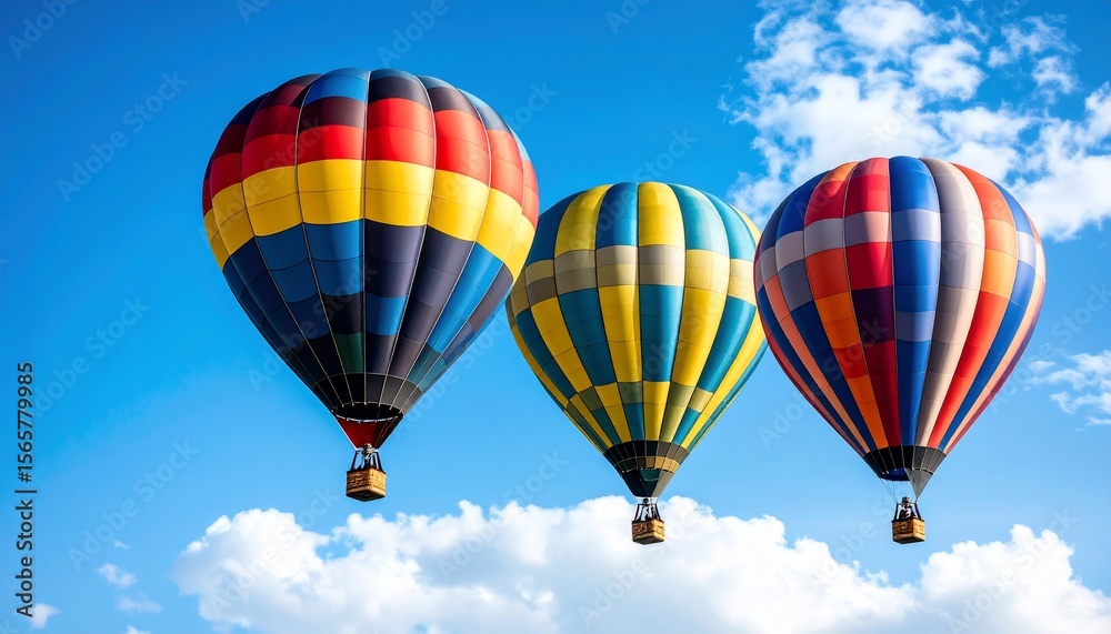 Naklejka premium Colorful Hot Air Balloons Soaring Through a Vivid Blue Sky