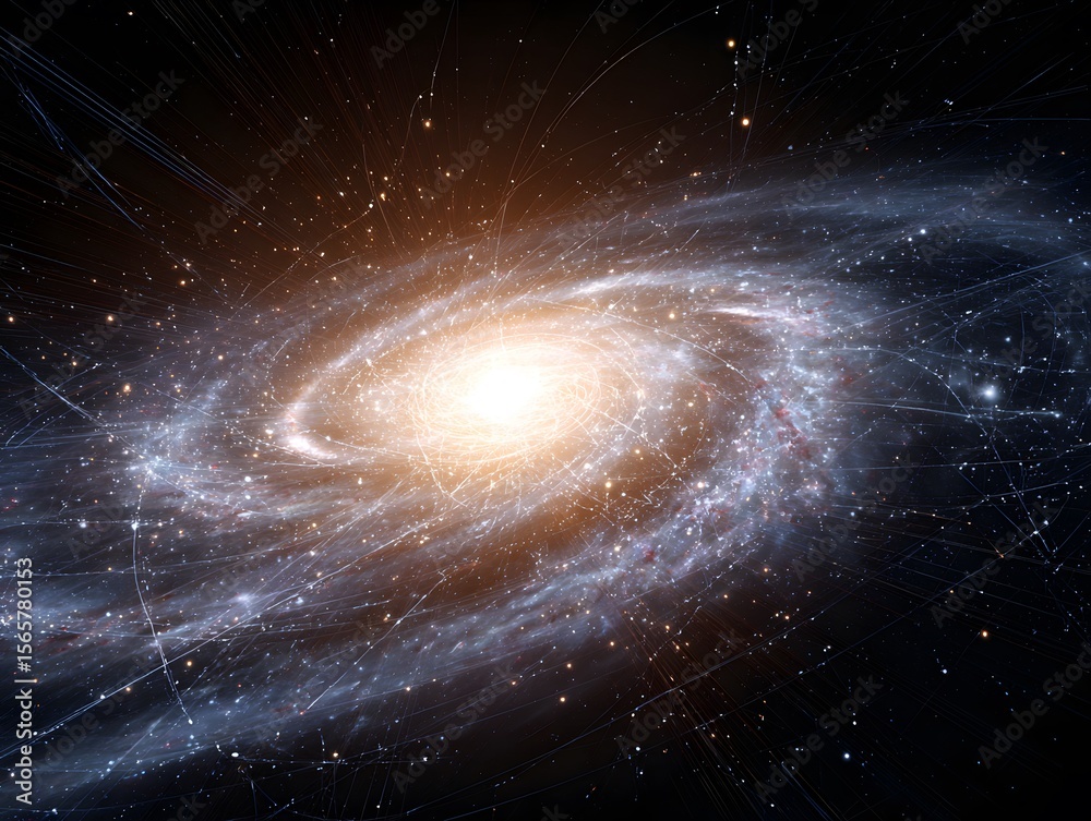Obraz premium An awe-inspiring cosmic spectacle unfolds, showcasing a spiral galaxy's radiant core and sweeping arms, a testament to the universe's grand design.