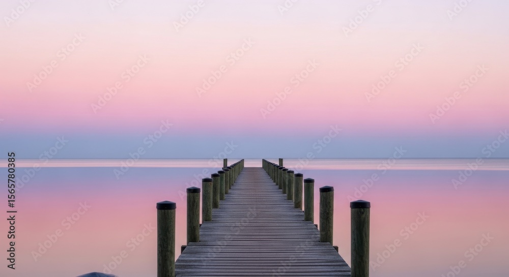 Obraz premium Serene Dawn Pier: Wooden Path to Tranquility Under Pastel Sky