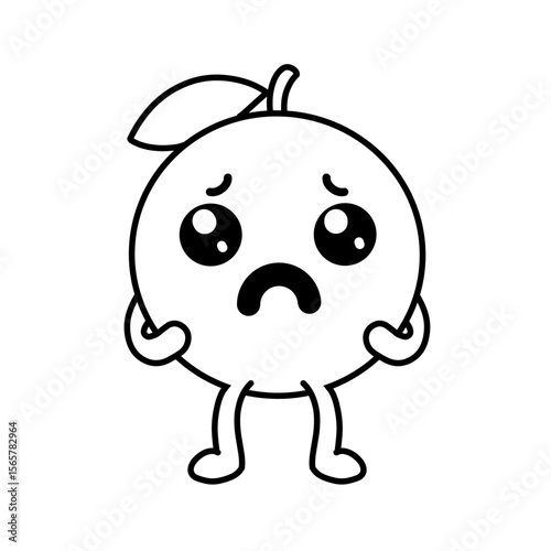 Orange fruit cartoon character sketch with sad crying expression, orange icon, orange logo, great as sticker or emot.