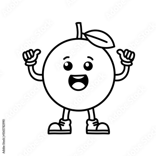 Cartoon character sketch of orange fruit with joyful expression, orange icon, orange logo, great as sticker or emot.